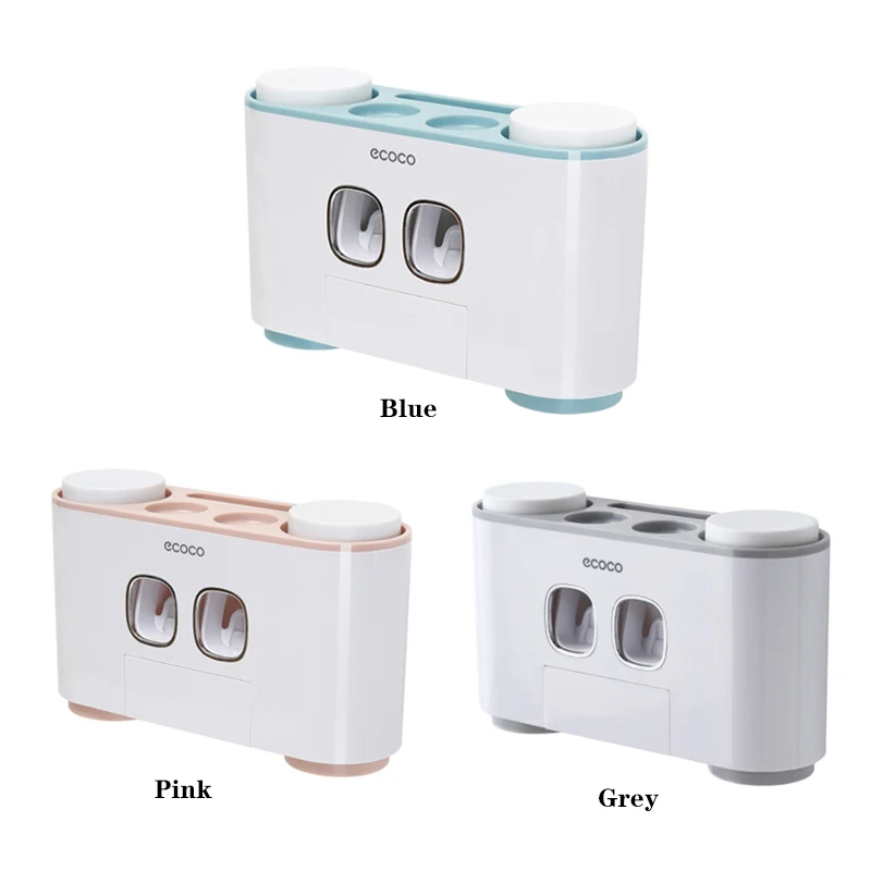 

Automatic Toothpaste Dispenser Dust-Proof Toothbrush Holder With Cups No Nail Wall Mount Stand Shelf Bathroom Organizer Kit