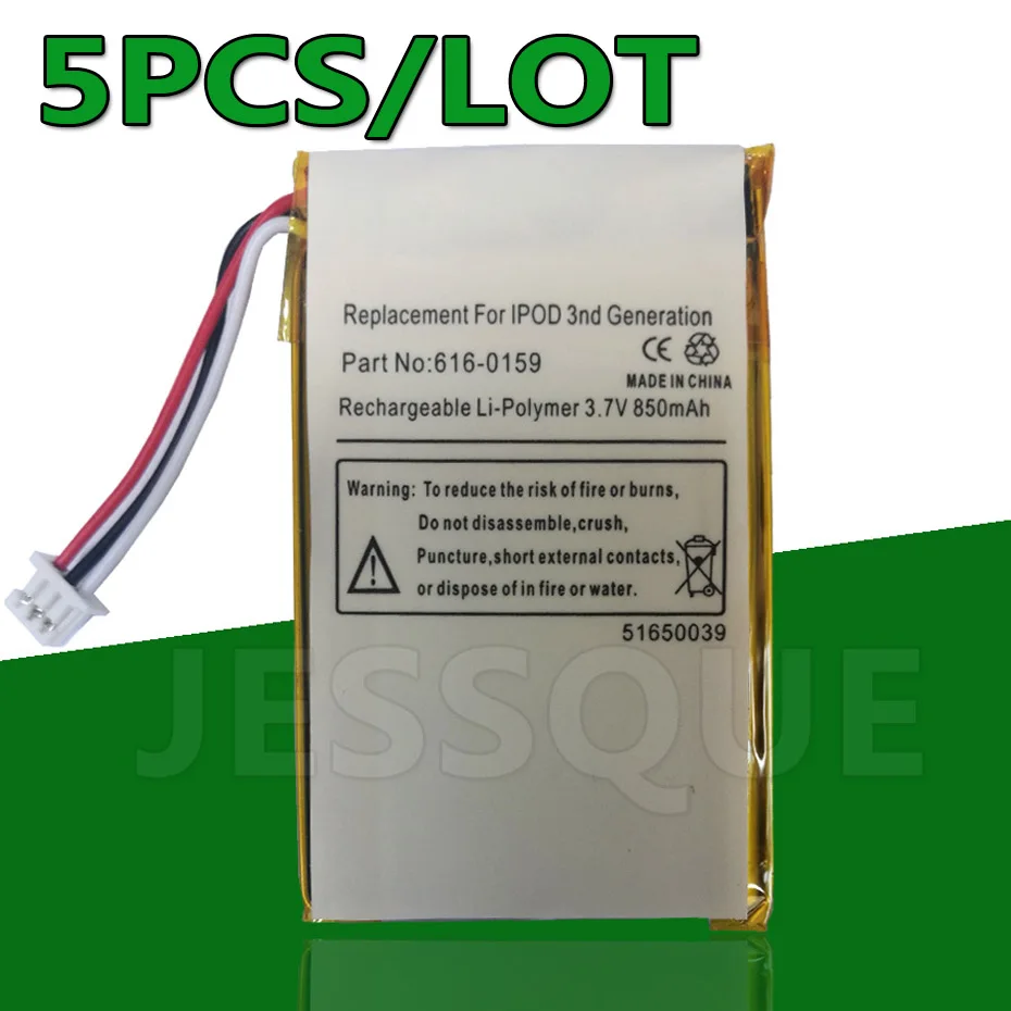 

5PCS/LOT 850mAh 616-0159 Battery For Apple iPod 3 3G Gen 3rd Generation A1040 Accumulator Batterie AKKU