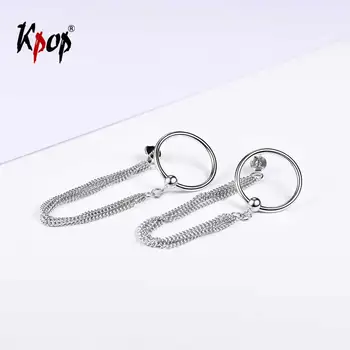 

Kpop Sterling Silver Hoop Chain Earrings Bogo Gypsy Statement Jewelry Front Back Chain Threader Drop Earrings for Women E6095