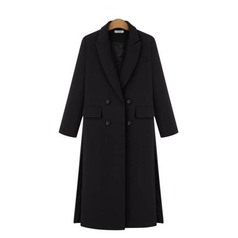 Savabien элегантное теплое шерстяное пальто с отложным воротником двубортная верхняя одежда Длинная зимняя куртка женская черная серая винно-красная куртка
