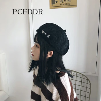 

PCFDDR Sweet Alphabet Pumpkin Cap Japanese Soft Girl Fresh Pure Color Painter Beret Cap.