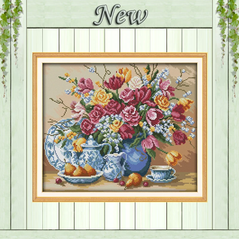 

Fruit plate and vase flowers 11CT patterns printed on canvas 14CT needlework diy dmc cross stitch chinese Sets Embroidery kits