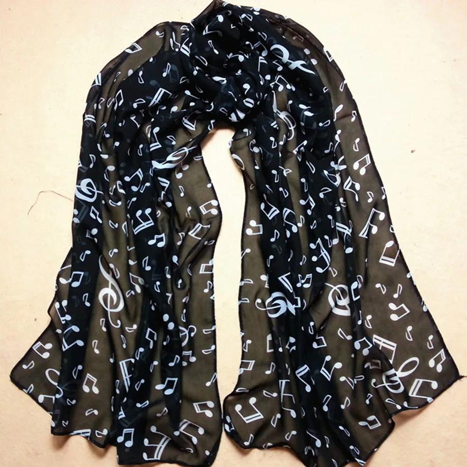 Новое поступление, 1 шт., Женский шифоновый шейный шарф с музыкальной нотой, шаль, глушитель, шарфы высокого качества, сказочные эластичные красивые шарфы