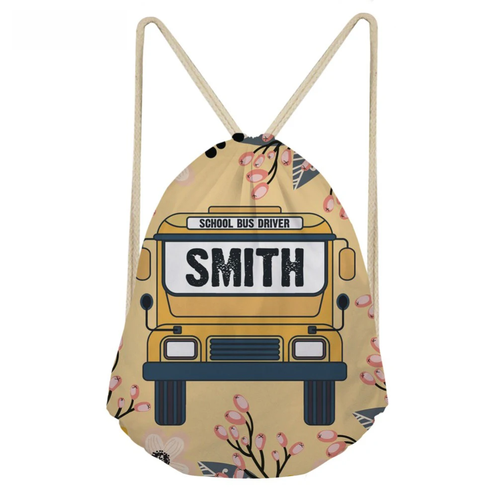 

ThiKin School Bus Print Teenager Girl Travel Mini Drawstring Bag Brand Design String Backpack Shoulder Bag Sack Storage Bag