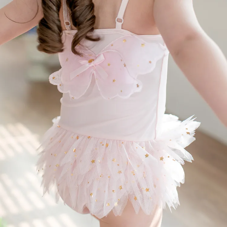 

Children Swimsuit Summer Beach Girls One Pieces Pink Swimwear Spring Cute Fluffy Dress Style Swimsuit And Hat