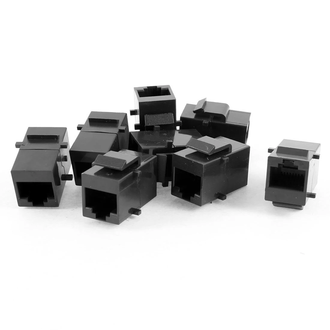 Black Snap Joint RJ45 8P8C Female Lan Coupler Connector 8 Pcs