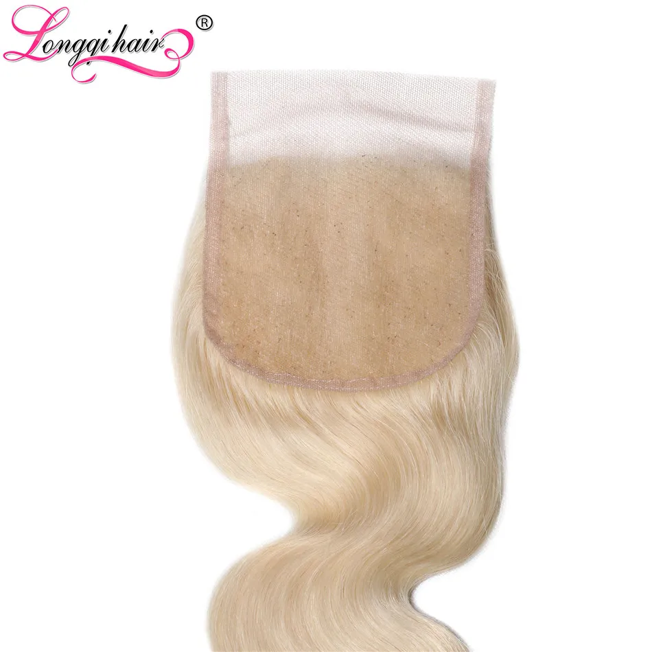Longqi волосы 613 блонд Кружева Закрытие 4x4 бразильские волнистые Remy человеческие волосы закрытие с Детские Волосы бесплатная часть