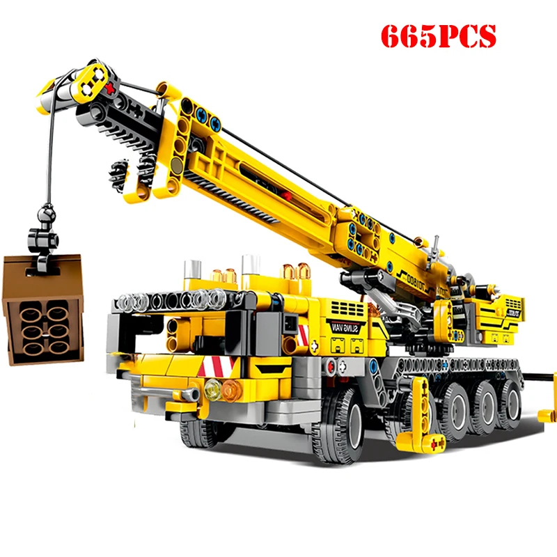 

665+pcs City Construction Engineering Lifting Crane Building Blocks Compatible Legoed Technic Enlighten Bricks Toys For Children