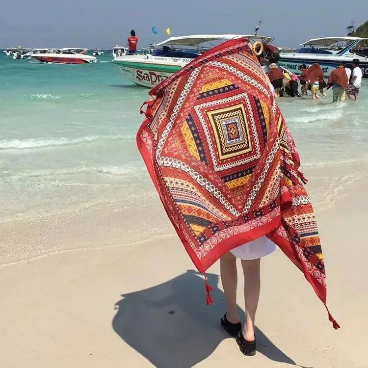 

JAEBAEK Indian Hippie Shawl Beach Scarves Linen Warm Retro Geo Bohemian Shawls Wraps Scarves