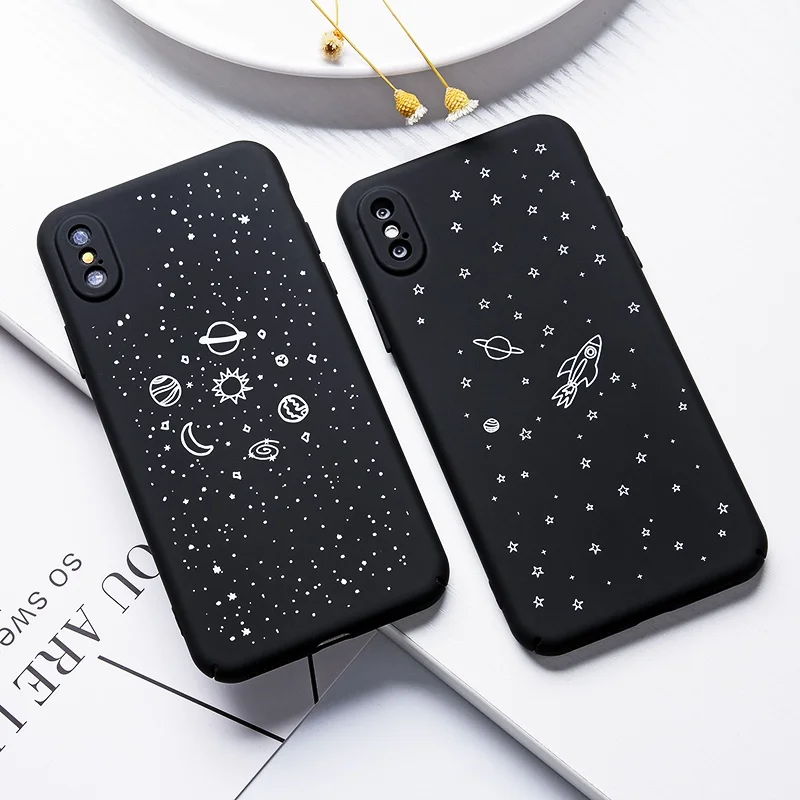 TOMKAS Moon Patterned Cases For iPhone X 8 7 6S Case Hard PC Cover Matte Space Plain Cases For iPhone 6 7 8 Plus Cute  (5)