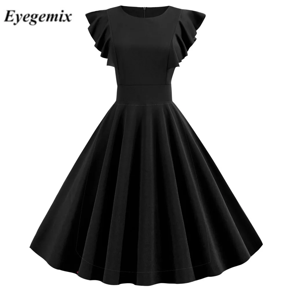 

2019 Women Summer Dress Retro 50s 60s Robe Femme Rockabilly Pinup Party Vestidos Plus Size Casual Elegant Solid Office Dress