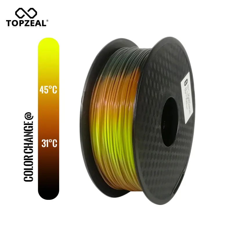 Cena TOPZEAL nowo PLA Tri Temp zmień kolor Lava 3D Filament drukarki, czarny na czerwony na żółty, 1KG 1.75mm z tolerancją + 0.05mm