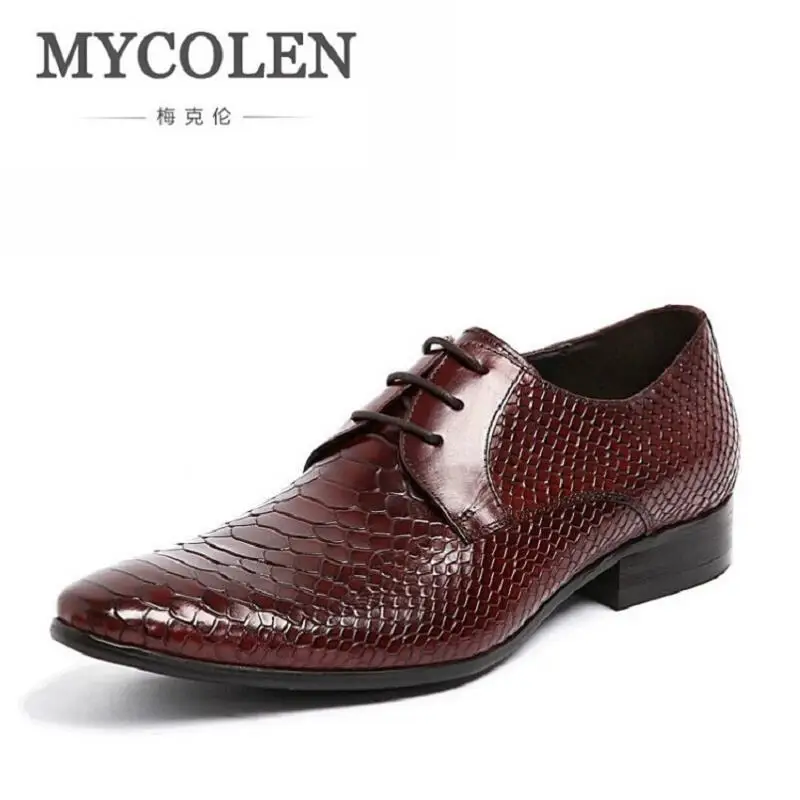 

MYCOLEN Mens Dress Shoes Genuine Leather Black Red Formal Business Male Shoes Sapato Social Pointed Toe Cowhide Leather Shoes