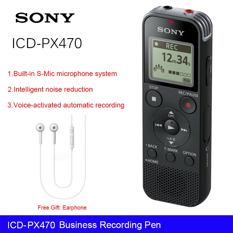Профессиональный sony ICD PX470 цифровой голосовой Регистраторы собран в S Mic Системы