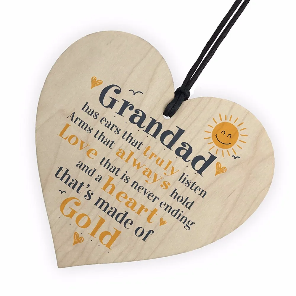 Dad Daddy Grandad Wooden Heart-shaped Wood Crafts Christmas Home DIY Tree Decorations Wine Label Small Pendant Accessories
