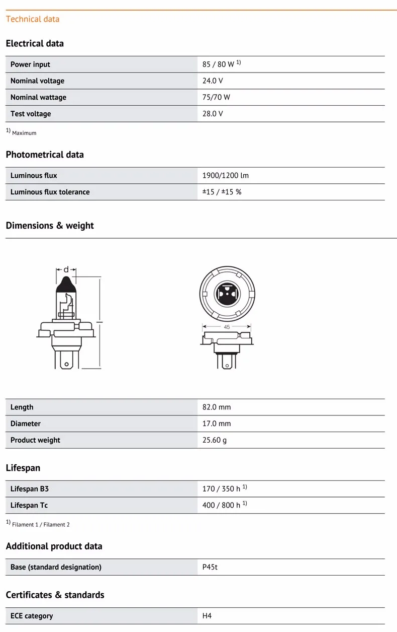 OSRAM H4 24V 75/70W 64199 P45T оригинальные запчасти для грузовиков с дальним и ближним светом, стандартные лампы OEM галогенные лампы 1X