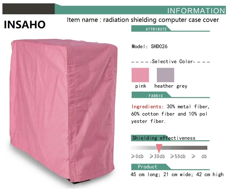 

INSAHO Radiation shielding computercase cover,radiation desktop host protection cover,metal fiber,30DB shielding efficiency.