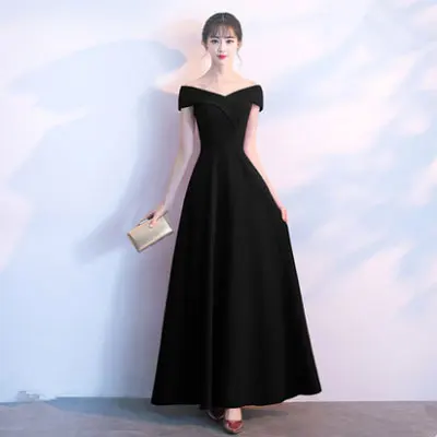 Корейская женская одежда с вырезом лодочкой с одним плечом длинное платье Летнее платье с молнией сзади Вечерние платья для женщин - Цвет: black