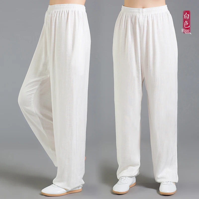 Льняные брюки Tai Chi; сезон весна-лето; брюки «Shu»; штаны для боевых искусств; 9 цветов - Цвет: white