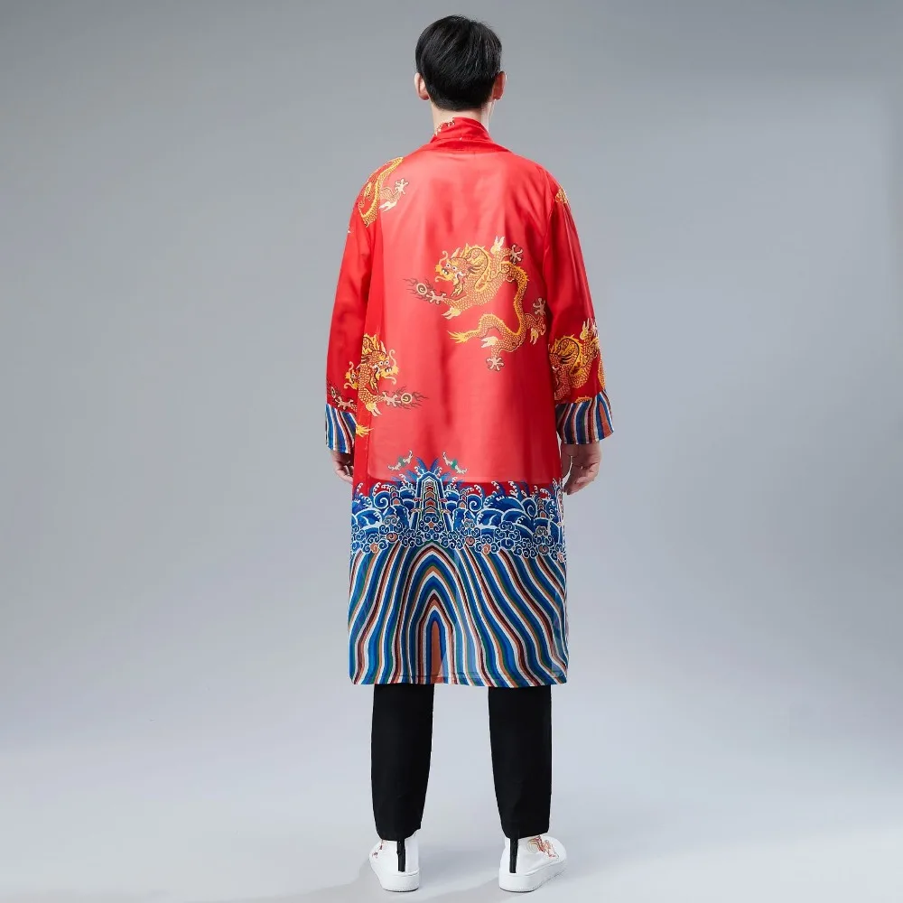 LZJN 2019 Japanese Kimono Cardigan Men Dragon Pattern Print Long Kimono Cardigan Men Thin Mens Kimono Cardigan Jacket Coat  (30)