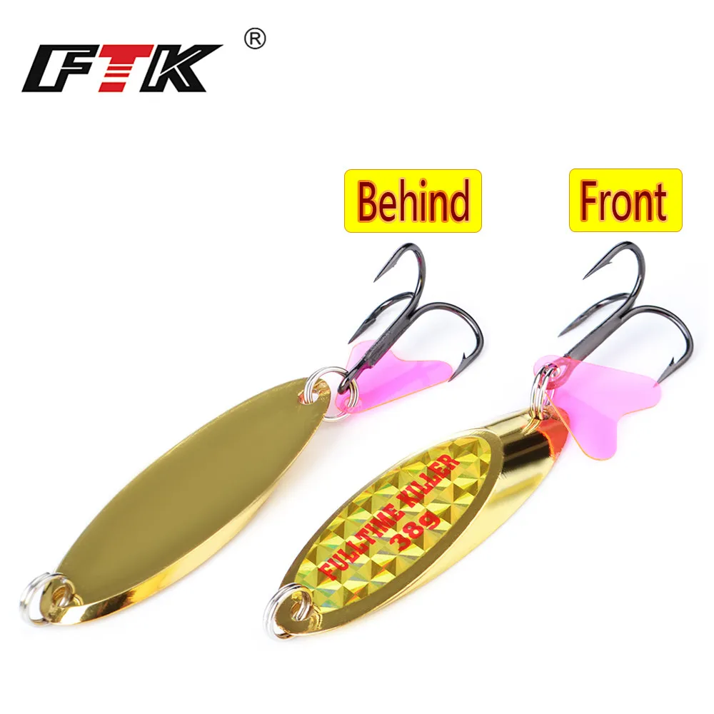 

FTK new Copper Spoon Fishing Lure 18/21/28/32/38/42g Spoon Lures with Red Tail Mustad 71839 4x Treble Hook Lure