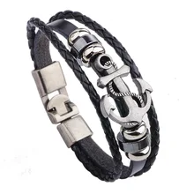 Samyeung Vintage Anchor Wrap Male Leather Braided Bracelets for Women Braslet Anime Bracelet Braclet Femme Pulseras Bijoux