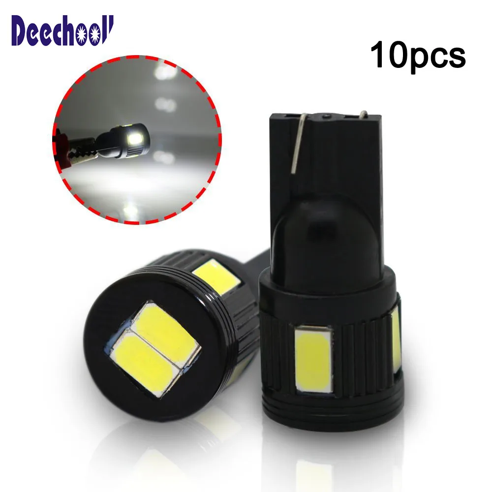 Deechooll 10 шт. W5W T10 Светодиодная лампа 2 88 Вт 5630 6SMD автомобильная для зазора 194 168