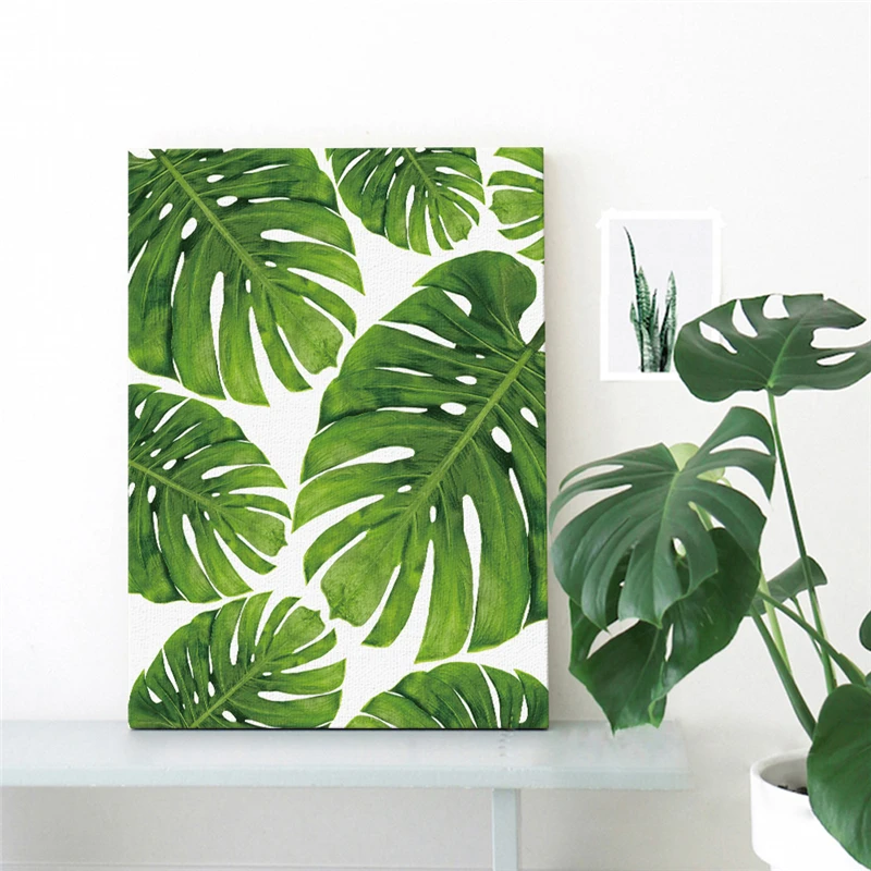 Тропический рисунок банановых листьев холст картины свежий пальмовых листьев нордическое зеленое растение плакат зелени Настенная картина украшение помещения