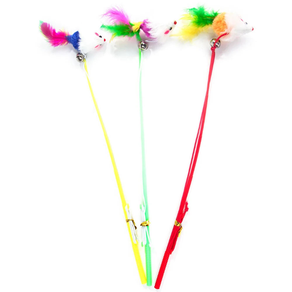 

Pet Cat Fishing Rod Hanging Mice Mouse Stick Cat Intractive Toys with Bell Dangle Faux Mouse Feather Roped Funny Playing Toys