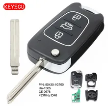 Keyecu Модернизированный Флип дистанционный брелок 3 кнопки 433 МГц ID46 чип для Kia Rio 2009-2011 P/N: 95430-1G760
