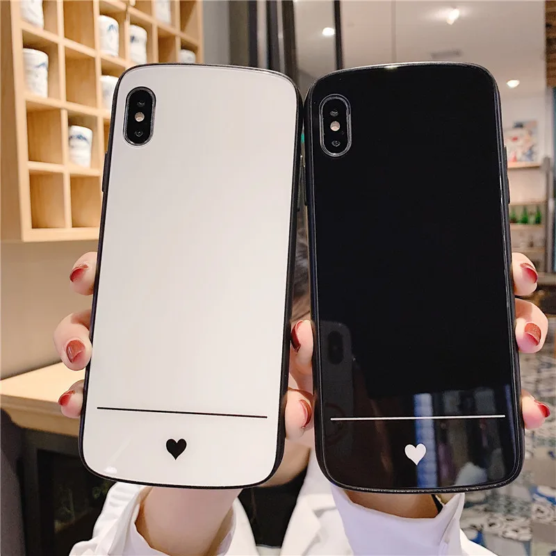 

Oval Shaped Tempered Glass Coque for Iphone 7 Case Simple Glossy Love Heart Phone Case or Iphone 6 Plus 8 7 6S Plus X Xr Xs Max