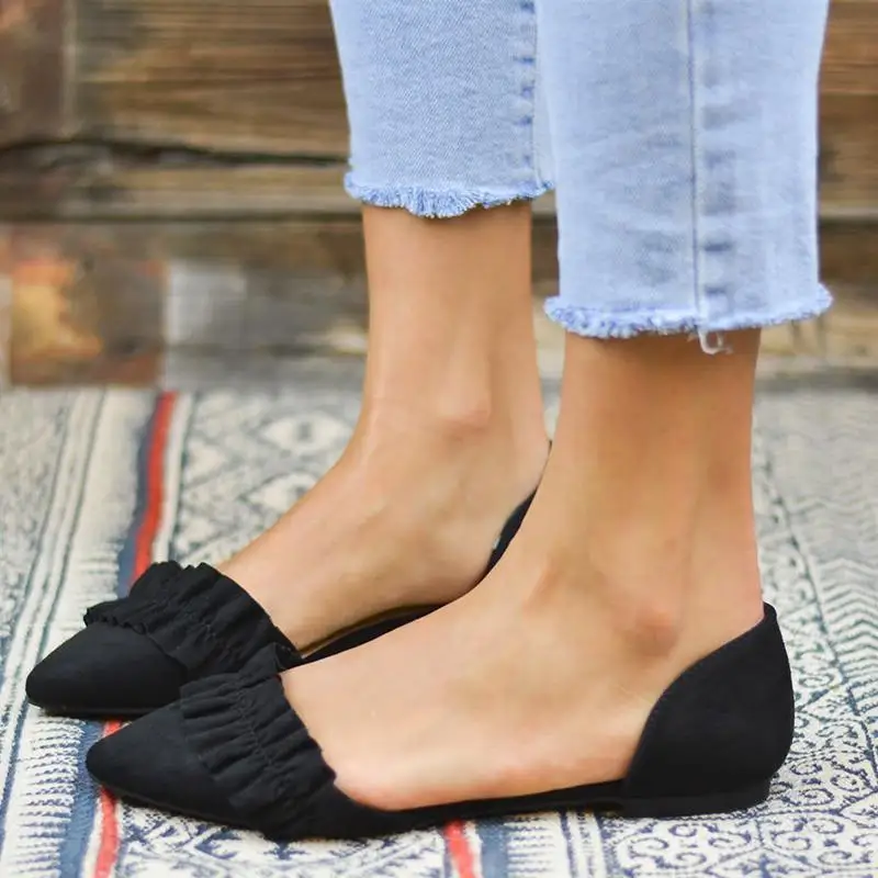 

vertvie Summer Shoes Woman Low Pointed Toe Ruffles Design Sandals Fashion Concise Office Elegant Sexy Tipe Sandals Shoes Woman