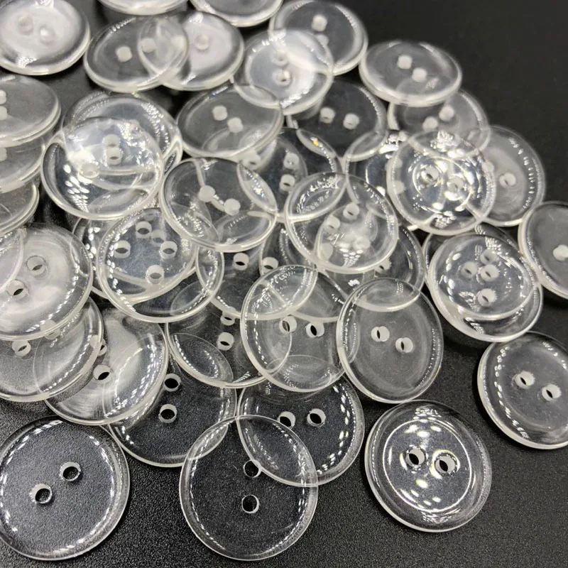 50P 18MM Transparent 2 Holes Plastic Buttons Apparel Supplies Sewing