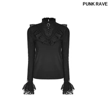 Мода самосовершенствование профиль Для женщин футболка Лолита манжеты открытым вилка Удобный Стенд воротник кружева футболки панк восторженные WLT-012TCF