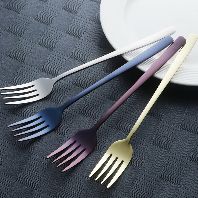 

1PC With Long Handle Party Stainless Steel Hot Sale Hotel Dinner Fork Popular Korean Colourful Dessert Fork Kitchen Supplies