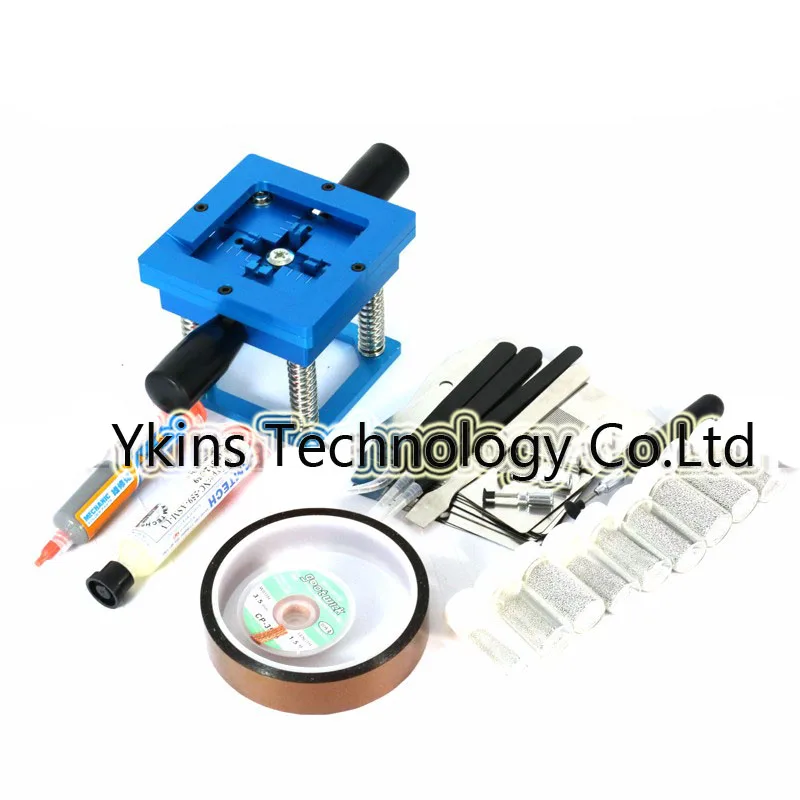 

Blue BGA reballing station with hand shank BGA tin fixture BGA reballing kit+90*90mm Universal Bga Stencil+solder paste+tweezer