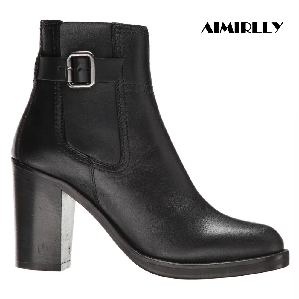 black round toe heeled boots