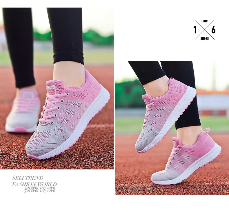 Breathable Walking Mesh Lace Up Flat Shoes Sneakers