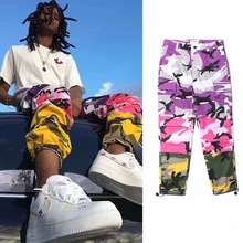 Camouflage overalls stitching hiphop men and women straight leg Street Skateboard pants oversize Outdoor pants men argyle print straight leg pants