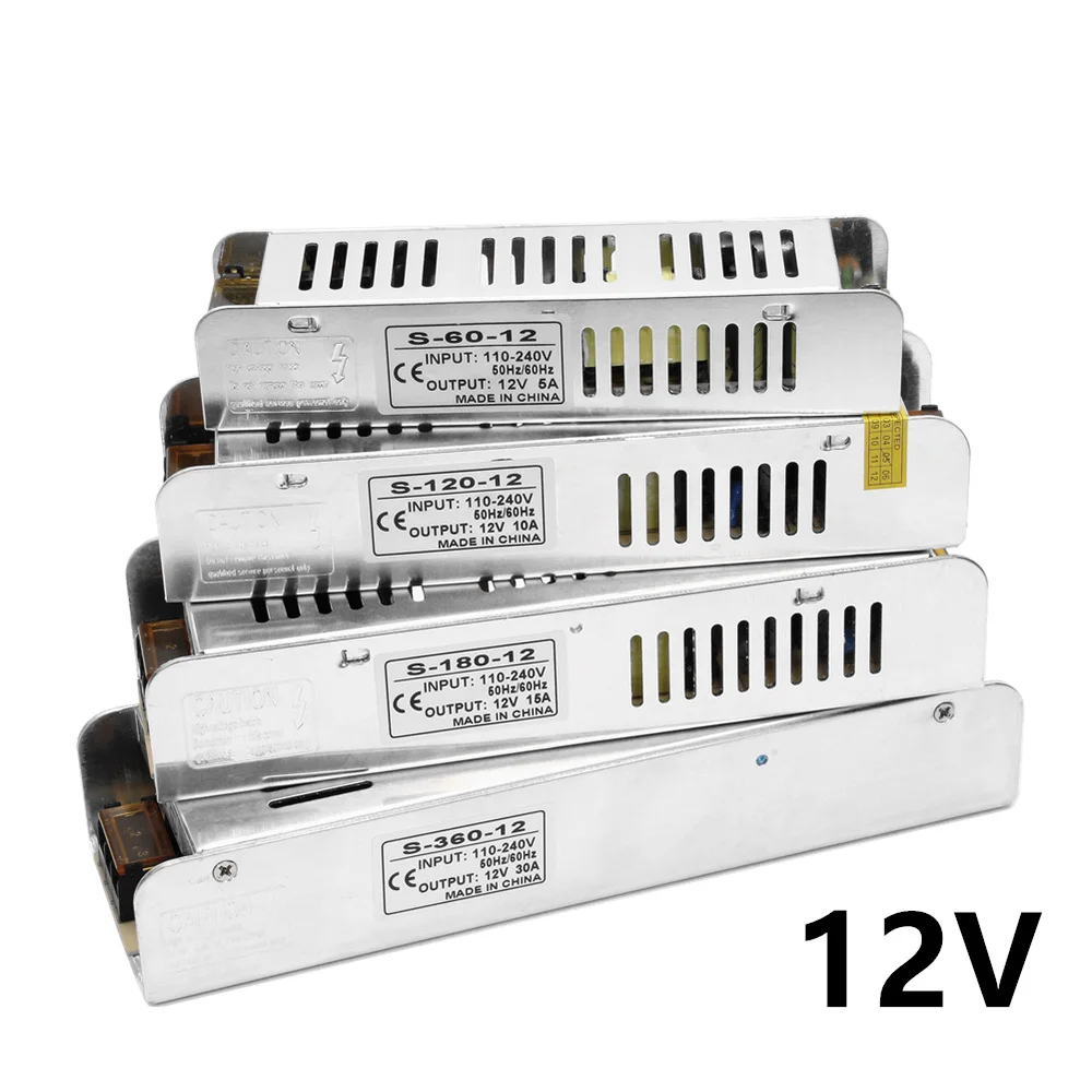 12 v светодиодный Питание 1A 5A 10A 15A 20A 30A DC 12V Светодиодный драйвер адаптер трансформаторы систем освещения 12W 60W 120W 180W 240W 360W