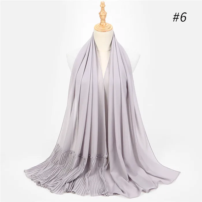 with pearl color6 Длинный шарф в стиле пэчворк, популярный шифоновый шарф с пузырьками, хиджаб с жемчужной складкой, шарф с швом, мусульманские шарфы - Цвет: with pearl color6