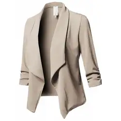 Женская Осенняя куртка с длинным рукавом, пиджак в деловом стиле, пальто, тонкие блейзеры для женщин, для работы, офиса, леди, без пуговиц