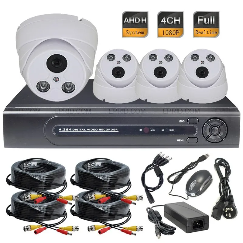 4CH AHD-H 1080P Full Real Time Recording DVR System 2.0MP Security Dome Camera