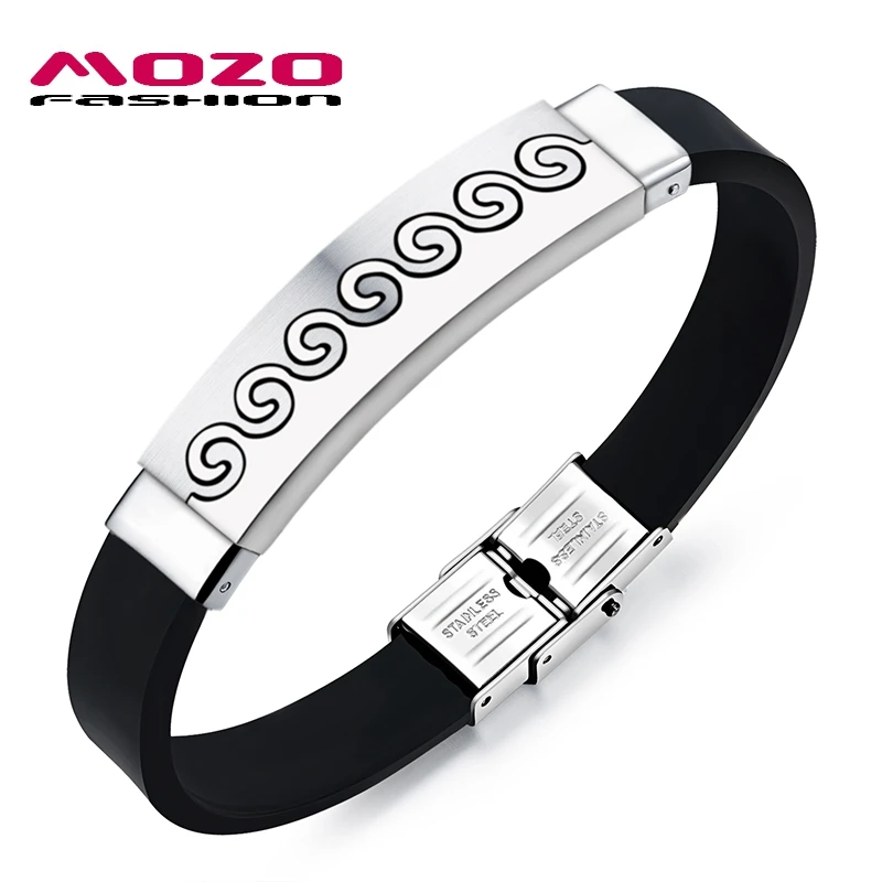 

MOZO FASHION 2017 Male Bracelet Gold / Silver Stainless Steel Silicone Bracelet Rubber Bangle Rock Men Trendy Hot Jewelry GS1008
