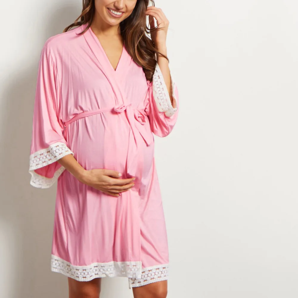Women Maternity Dress Nursing Nightgown Breastfeeding Nightshirt Lace