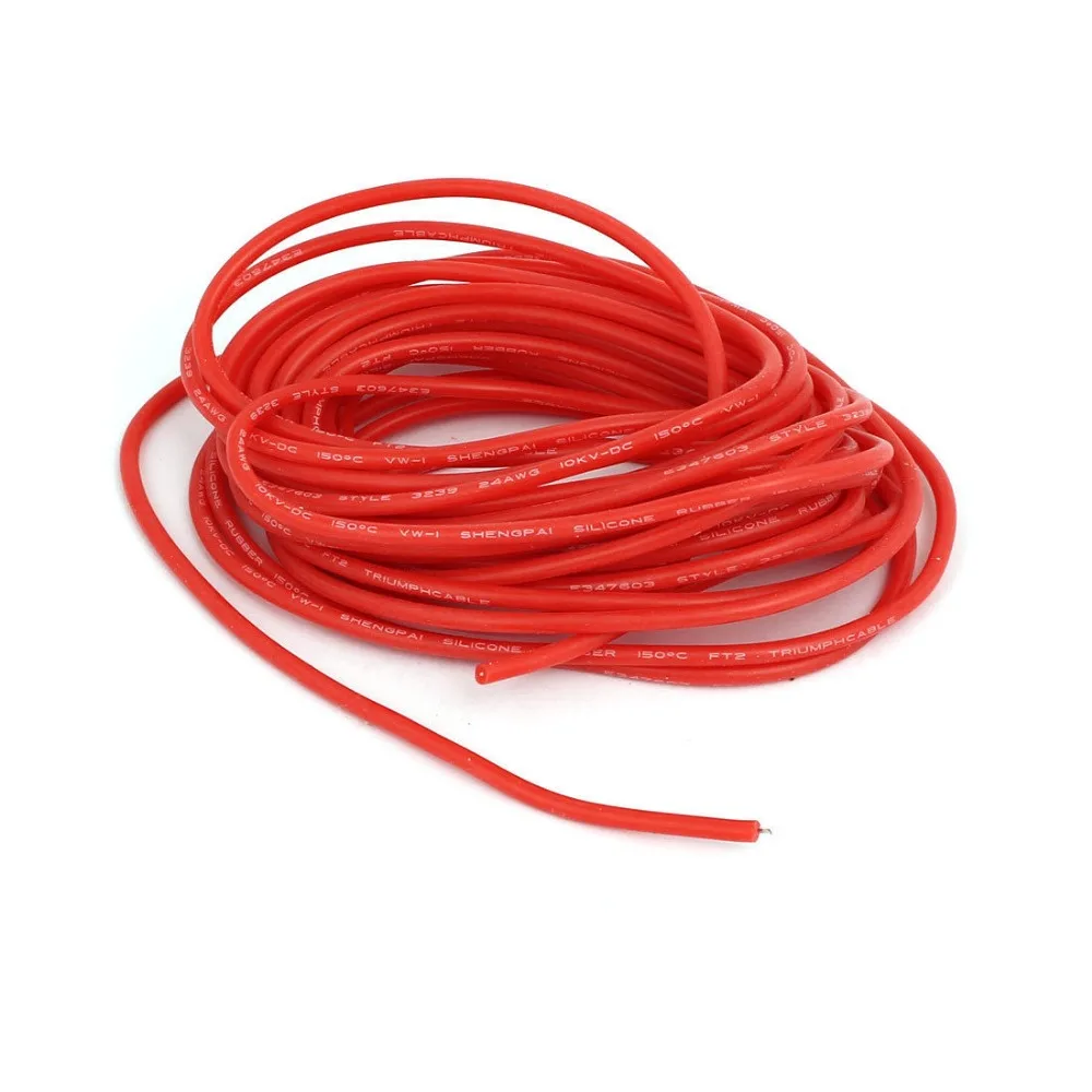 

5 Meters Long 24AWG 10KV Red Flexible Stranded Copper Cable Silicone Wire for RC