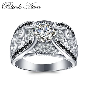 

5.4Gram Genuine 925 Sterling Silver Jewelry Rings For Women Black&White Stone Femme Bague C321