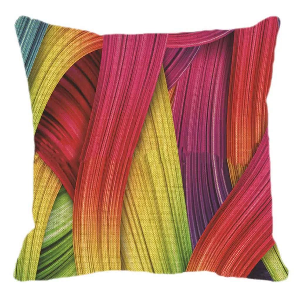 Colorful Rainbow Colour Pillowcase Cover Flax Square Throw Pillow Cover