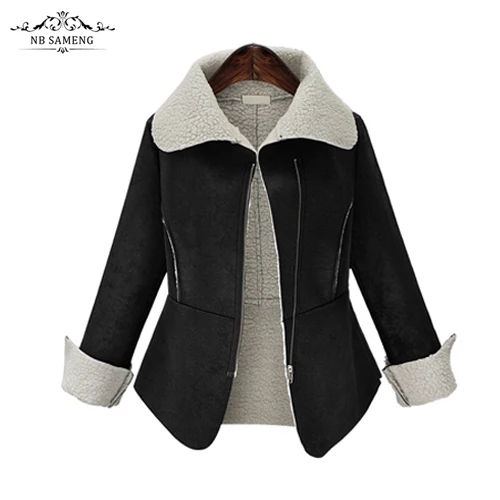 

2016 New Fashion Black Women Long Coat Cotton-Padded Clothes Thicken Winter Female Parkas Suede Lamb Wool Jacket Plus Size