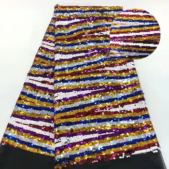 

2019 Latest Style Gold Line High Quality African Velvet Lace Fabric With Sequins Nigerian Lace Fabrics For Wedding Party
